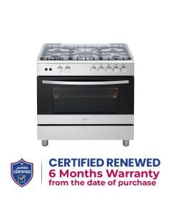 LG 90x60 5 Burner Full Gas Cooking Range Full Safety Stainless Steel Finish with Heavy Duty Cast Iron Trivet With Rotisserie | FA415RMA