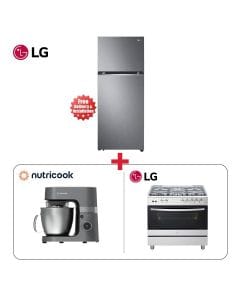 LG 500L Dark Graphite Silver Refrigerator + LG 90x60cm 5-Burner Full Gas Cooking Range + Nutricook Stand Mixer - Gourmet Kitchen Bundle