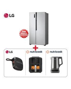 LG 566L Side-by-Side Refrigerator Silver + LG XBOOM XG2 Portable Bluetooth Speaker + Nutricook Air Fryer Slim 5L + Nutricook 1.7L Digital Kettle - Summer Essentials Bundle