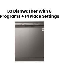 LG QuadWash™ Dishwasher, 8 Programs + 14 Place Settings, EasyRack™ Plus, Turbo Cycle, ThinQ - Platinum Silver - DFC435FP