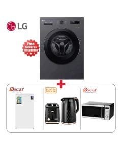 LG 7KG Washer + Oscar 90L Fridge + 20L Microwave Grill + Black+Decker Breakfast Set (101002000000686 + 201001000000581 + 201002000000195 + 603001000003875)