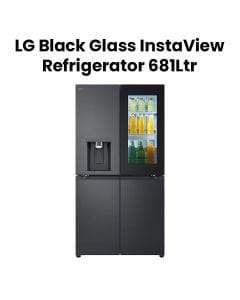LG 681L Black Glass InstaView, French Door Fridge, Essence Black Steel | GR-X34FFCAB