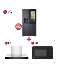 LG 600L French Door Refrigerator + LG 60cm Kitchen Hood + LG 20L Solo Microwave Oven - LG Kitchen Upgrade Bundle