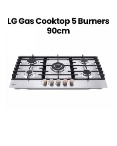 LG 5-Burner Gas Hob 90cm, Heavy Duty Grates, 4.0kW Power, Knob Control With Stainless Steel Finish - Silver - CG5Z3626S