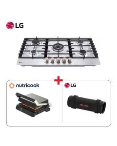LG 5-Burner Gas Hob 90cm Stainless Steel + Nutricook Contact Grill 2000W + LG GRAB Portable Speaker - Weekend BBQ Bundle