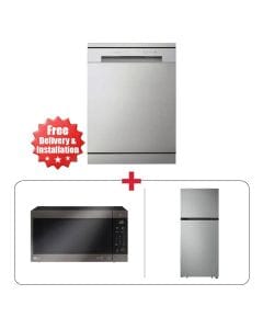 LG 700L Platinum Silver Refrigerator + LG 14 Place Dishwasher + LG 56L Solo Microwave Oven Black 