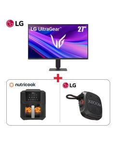 LG 27" IPS Gaming Monitor + Nutricook Air Fryer Slim 5L + LG XBOOM XG2 Portable Bluetooth Speaker - Gaming & Snack Bundle