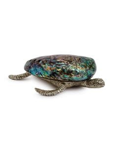Objet Luxe Georgina Turtle Paperweight, Handmade Abalone Shell Decorative Paperweight, Silver Lacquered Finish