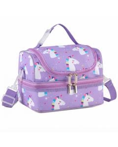 VASCHY Insulated Lunch Box Bag for Kids Girls - Unicorn Two Compartment Cooler Tote with Strap