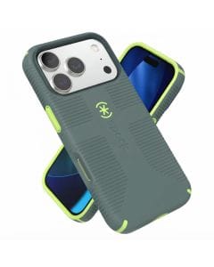 Speck CandyShell Grip+MS Case for iPhone 17 Pro, Neo Drab/Glow Green, Slim Protective Cover with MagSafe Compatibility