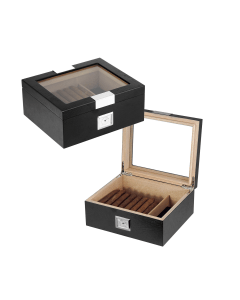 Luxury Signature 25 Ct Black Oak Veneer Wooden Humidor, MDF with Mahogany Lining, Matte Finish Cigar Storage Bo