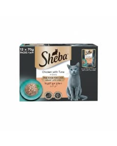 Sheba Premium Chicken & Tuna Cat Food - Easy to Chew Loaf, 12 Pack