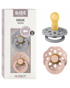 BIBS Boheme Pacifiers Size 2 6+ Months 2 Pack, Natural Rubber Latex Nipple, Seamless Feeding Transition, Gentle Shield Design - Cloud/Blush