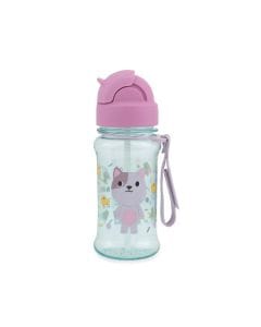 Skip Hop Besties Squad Cat Straw Bottle 12+ Monthss 355ml, Flip-Down Straw For Hygiene Protection, Handy Grab Strap For Easy Carrying - Multicolour