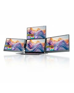 V2COM Laptop Screen Extender 15.6" 1080P FHD Portable Monitor Triple Screen for 12"-17.3" Windows Mac, Aluminum Quad Foldable, Built-in Stand, Auto Rotation - Silver