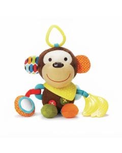 Skip Hop Bandana Buddies Baby Monkey Toy 0+ Monthss, Fun Crinkle Sounds, Colorful Rattle Rings, Teething Friendly - Multicolor