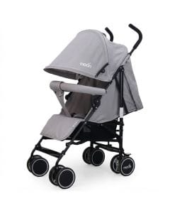 The Moon Brand Neo Plus Lightweight Travel Stroller - Compact Umbrella Fold Pushchair for Babies, 5-Point Harness | Light Grey