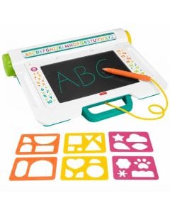 Fisher-Price LCD Learning & Drawing Board for Kids, Mess-Free Writing Tablet with 6 Stencils & Roll-On Stamp, Educational Toy