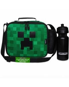 Minecraft Insulated Lunch Bag for Kids, Creeper Gaming Lunch Box with Water Bottle, Durable School Lunch Bag