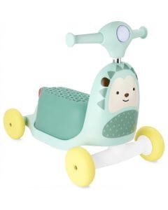 Skip Hop 3-In-1 Zoo Hedgehog Ride On Scooter 12+ Monthss, Adjustable Handle, Ride-On Wagon Seat Mode, Scooter Conversion For Growing Kids - Multicolour