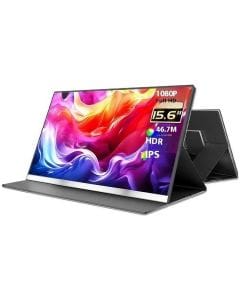 V2COM P4 Portable Monitor, 16" FHD IPS Display, 60Hz Refresh Rate, 1ms Response Time, HDR, Eye-Care Screen | Black