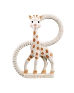 Sophie La Girafe Very Soft Version Girafe Teething Ring 3+ Months, Sensory Simulation, Natural Rubber, Food-safe Paint, Squeak Noise - Brown/White