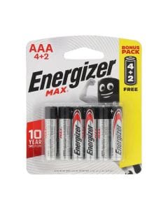 Energizer MAX Alkaline AAA Batteries - Bonus Pack of 6 (4+2 Free), Long-Lasting Power, Leak Protection