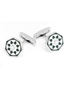 Dahnag Octagonal Cufflinks, Islamic Geometric Star Pattern, Premium Metal Formal Accessories, Secure Closure | Green & Silver