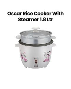 Oscar Rice Cooker with Steamer 1.8L Teflon with Glass Lid | White | ORC18WS