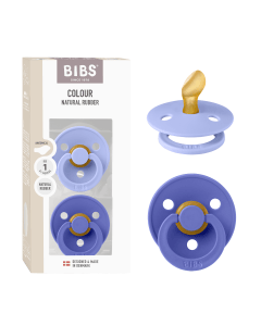 BIBS Latex Pacifier Colour Size 1 0+ Months 2 Pack, Round And Soft Nipple, Anti-Irritation Shield, Skin-Like Softness, Flexible And Durable - Hush/Grape