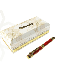 His Highness Calligraphy Pen, Luxury Gold & Silver Plated Brass Writing Pen, Etched Graphic Design, Wooden Leather-Finished Gift Box