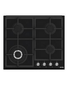 Simfer Trend Series 60cm Built-In Gas Hob, 4 Gas Burners, Wok Burner, Front Controls, Black Glass Surface | Black - SMFBHGTR60