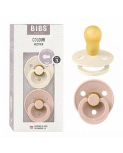 BIBS Latex Size 3 Colour Round Pacifier 18+ Months 2 Pack, Customized Comfort, Skin-Like Softness, Flexible And Durable - Ivory/Blush