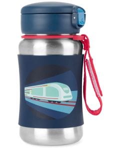 Skip Hop Train Stainless Steel Water Bottle With Straw, Easy Grip Silicone Case, Flexible Straw Clean, Spill Resistant And Hygienic Design - Multicolour
