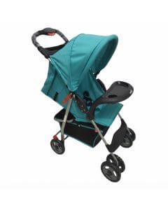 The Moon Brand Bezik One-Hand Fold Travel Stroller - Newborn to 24kg Compact Lightweight Pram Cyan Blue, 0 Months+, 5-Point Safety Harness