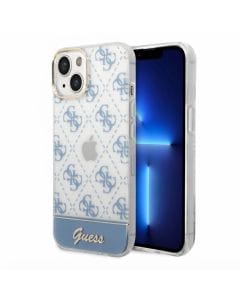 GUESS Case for iPhone 14 6.1-Inch, IML Electroplated 4G Pattern Slim Protective Cover with Bottom Stripe