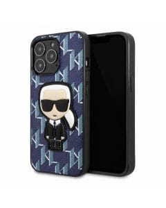 Karl Lagerfeld Case for iPhone 13 Pro, PU Leather Monogram Hard Shell Cover with Iconic Stitched Patch