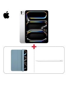 Apple iPad Pro 12GB RAM 256GB Storage Silver + Apple Smart Folio For iPad Pro 13 Inch Denim + Apple USB-C Pencil White Bundle (603001000009992 + 603001000001498 + 603001000000460)