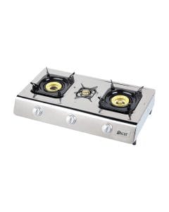 Oscar OG845 3-Burner Gas Stove, Stainless Steel Cooktop, Auto Piezo Ignition, Heavy-Duty Cast Iron Burners, Easy Clean | Silver