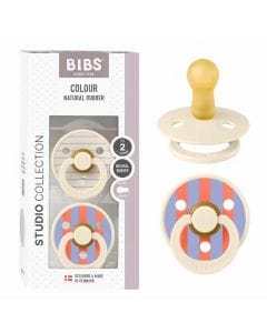 BIBS Pin Latex Pacifiers Studio Colour Size 2 6+ Months 2 Pack, Gentle Shield Design, Natural Rubber Nipple, BPA-Free - Ivory Hush Mix