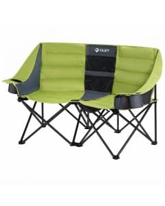 VILLEY Heavy-Duty Double Camping Chair, Foldable Two-Person Loveseat with Insulated Cooler Bag and 272 kg Capacity