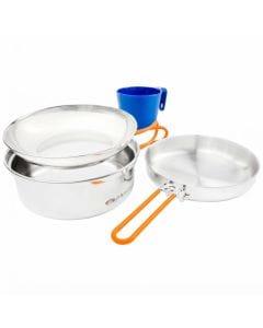 GSI Outdoors Glacier Stainless 1-Person Mess Kit, Durable Camping Cookware Set with Frypan and Essential Cooking Accessories