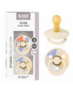BIBS Morning Bloom Latex Pacifiers Studio Colour Size 2 6+ Months 2 Pack, Timeless And Elegant Design, Lightweight Shield - Ivory Mix
