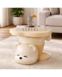 Luxury Signature Resin Bear Handstand Side Table or Footstool, Milk Yellow Decorative Accent Table, Multipurpose Stool for Living Room