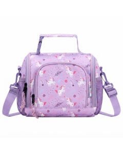 VASCHY Insulated Lunch Bag for Kids - Purple Unicorn Cooler Box for Girls Boys, Spacious Reusable