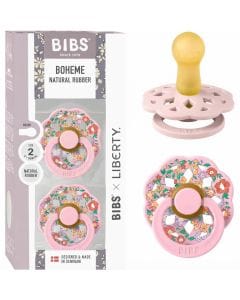 BIBS X Liberty Oscar Meadow Latex Boheme Pacifier Size 2 6+ Months 2 Pack, Breastfeeding-Like Natural Shape, Easy Feeding Transition Design - Blossom Mix