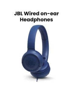 JBL Tune 500 Wired On-Ear Headphone, JBL Pure Bass Sound, Lightweight And Foldable Design, Tangle Free Flat Cable, One Button Remote - Blue - TUNE 500