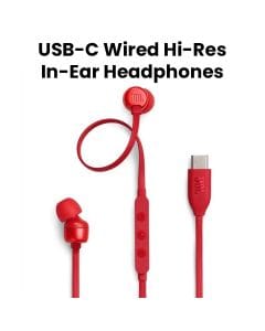 JBL Tune 310C USB-C Wired Hi-Res In-Ear Headphones with Hi-Res Audio and USB-C Connectivity, 3-Button EQ Preset Remote with Microphone - Red - TUNE310C