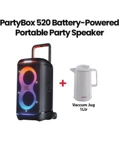 JBL PartyBox 520 Wireless Bluetooth Party Speaker, Electrifying AI Sound Boost, Upto 15Hrs Playtime, Replaceable Battery - Black - JBLPARTYBOX520 (301001000000735+301007000000147)