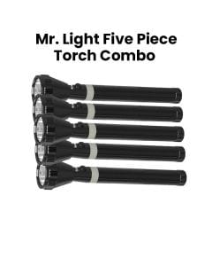 Mr. Light Rechargeable LED Flashlight Torch Combo 5 Pieces, 3000 Meter Coverage, 5 Hours Runtime, 4000mAh Battery, Water Resistant Design - Black - MR3020